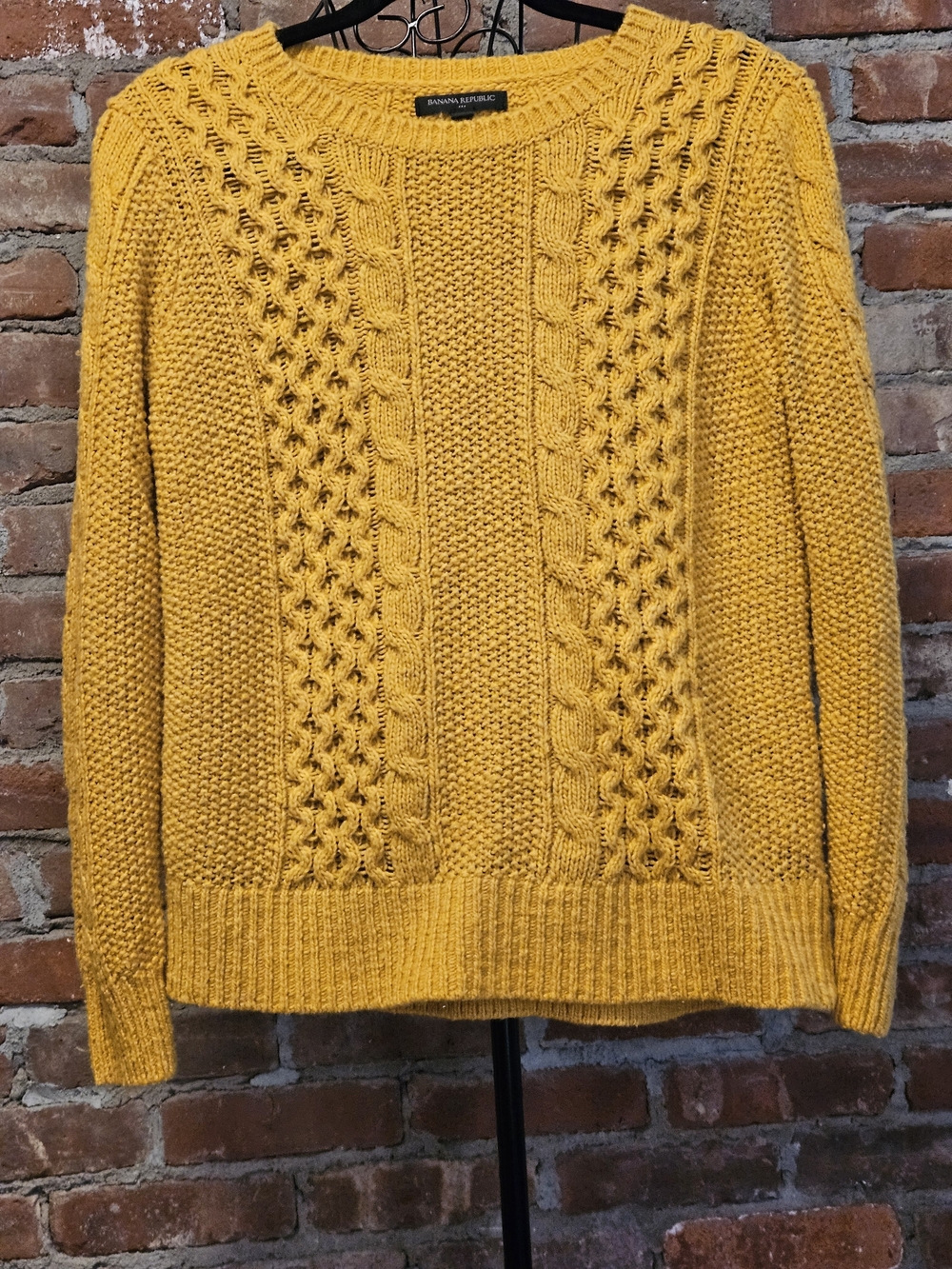 Banana Republic Mustard Yellow Cable Knit Sweater